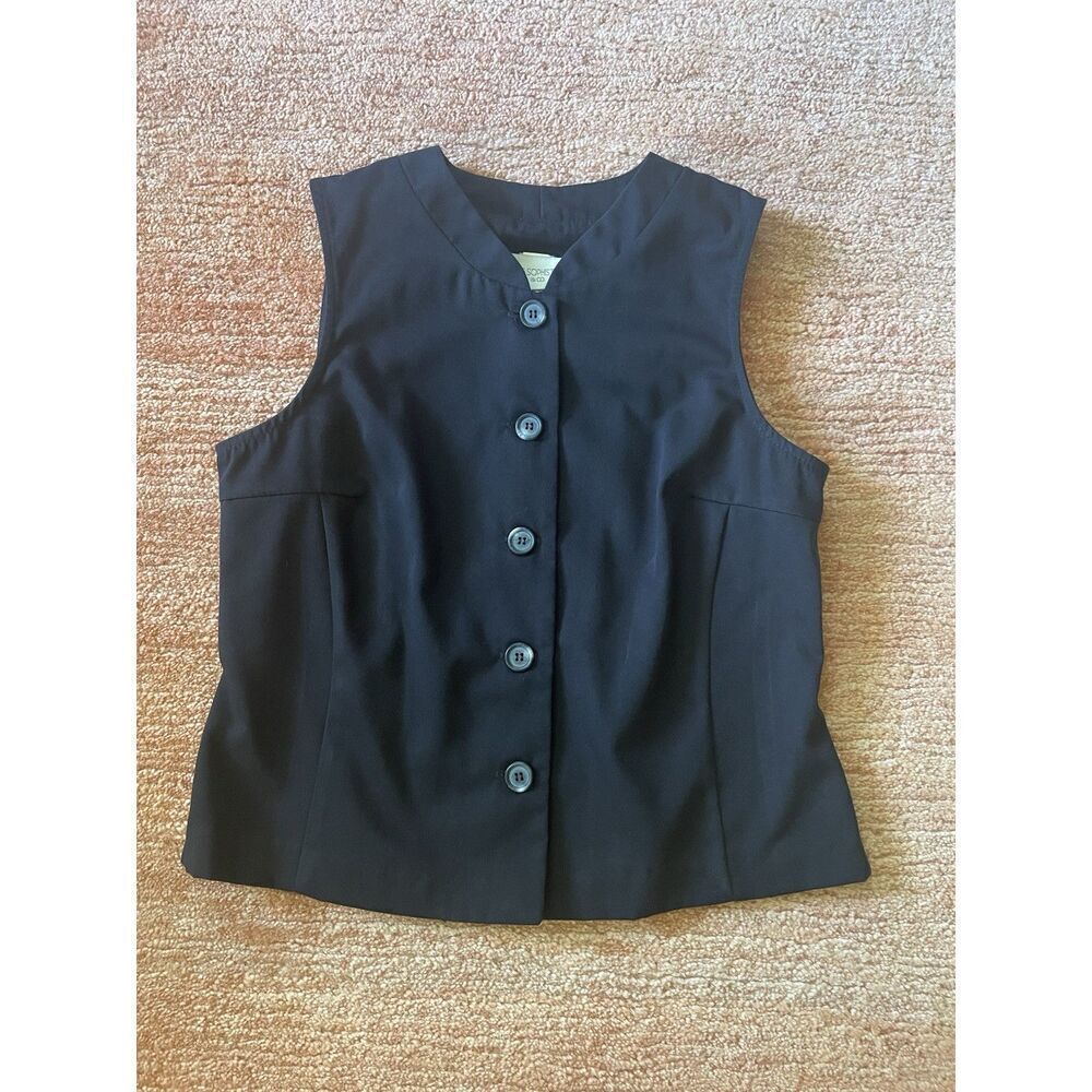 Petite Sophisticate Black Sleeveless Button Vest Size 6 Made in USA Vintage